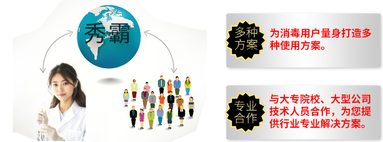 秀霸為消毒用戶(hù)量身打造多種使用方案。山東華實(shí)藥業(yè)與大專(zhuān)院校、大型公司技術(shù)人員合作，為您提供行業(yè)專(zhuān)業(yè)解決方案。